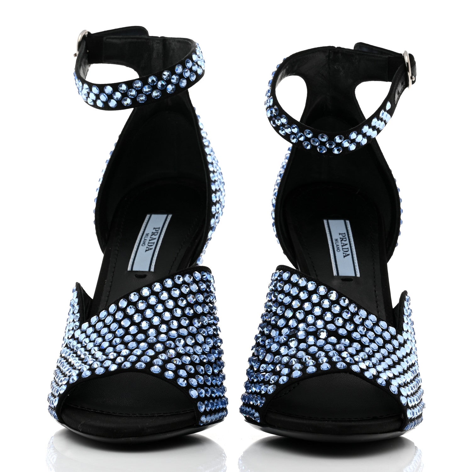 Prada Satin Crystal Ankle Wrap 105mm Sandals 37.5 Cielo 2 of 7