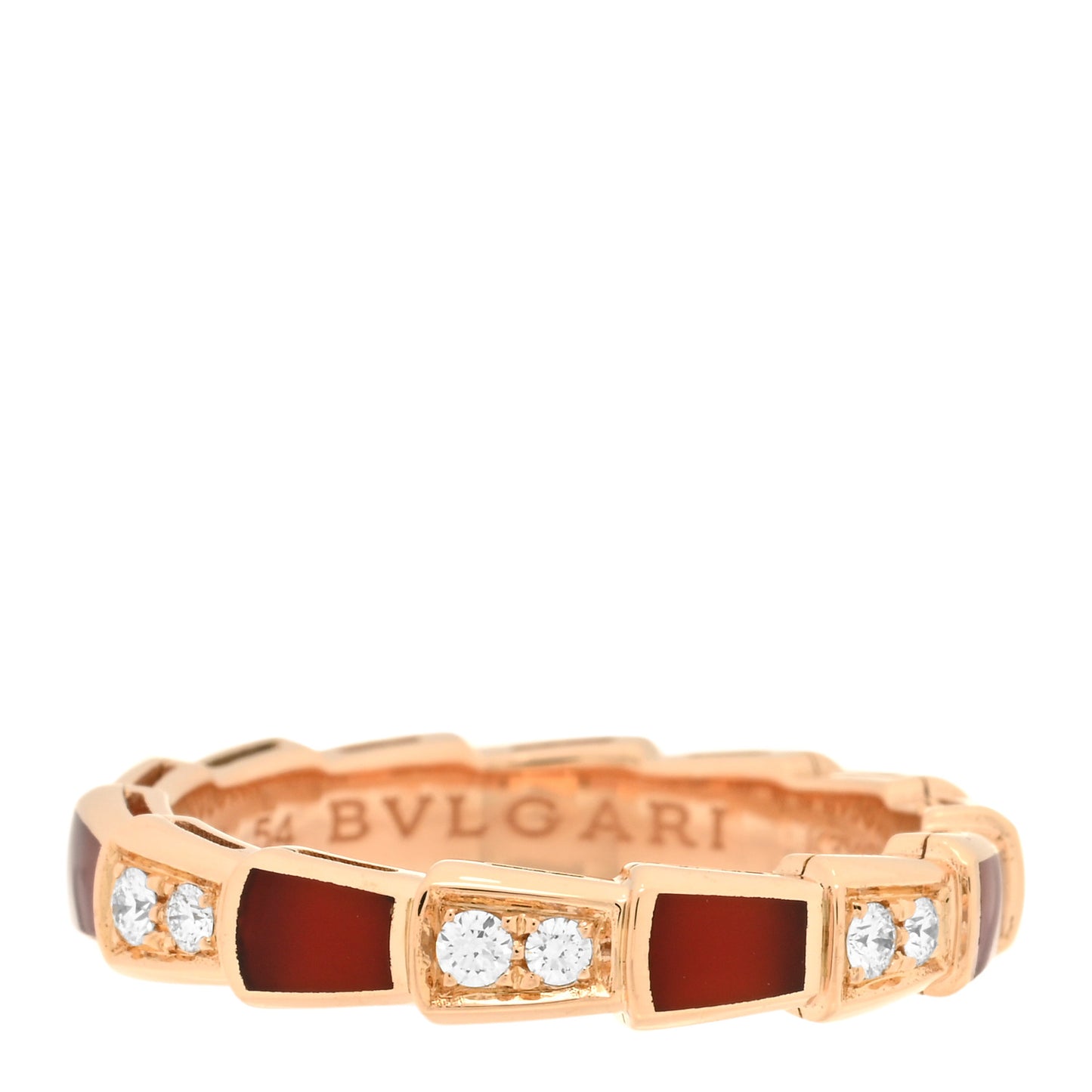 18K Rose Gold Diamond Carnelian 4mm Serpenti Viper Band Ring 54 6.75