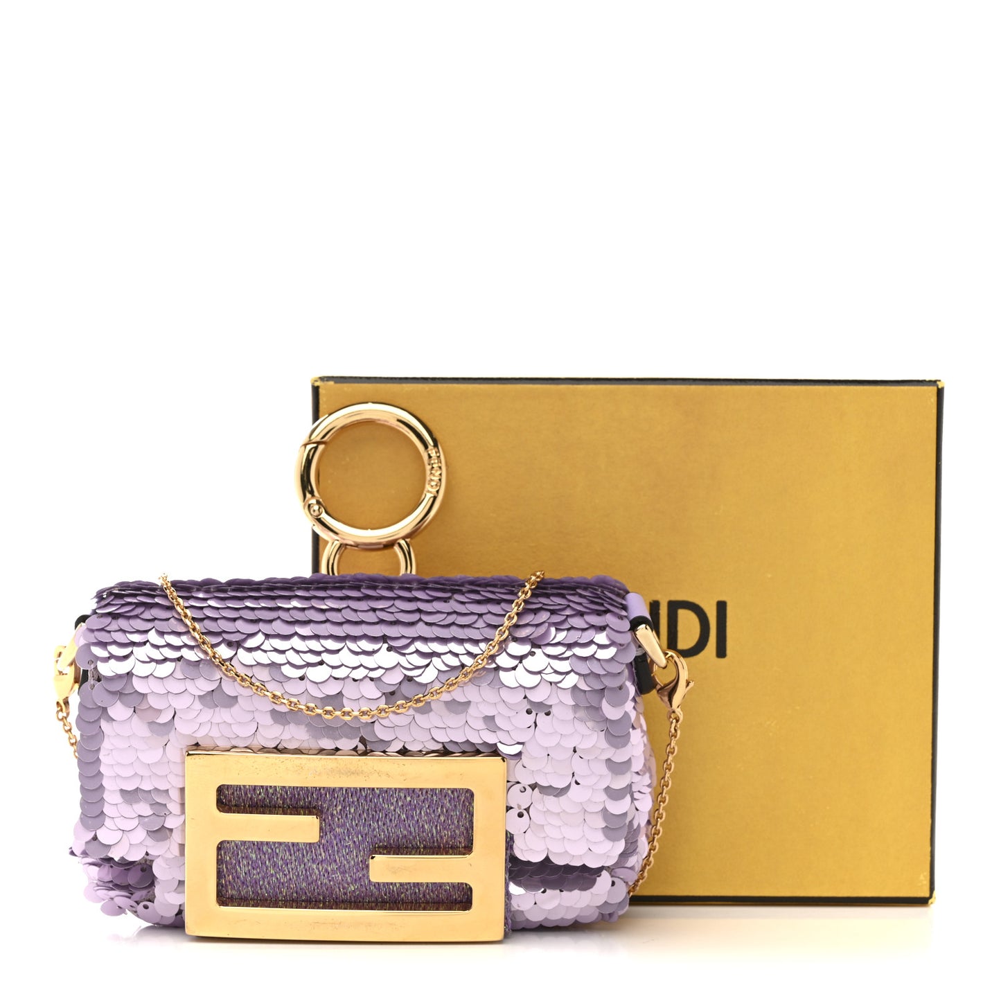 Sequin Paillettes Shiny Nappa Sex and the City Nano Maxi Buckle Baguette Charm Lilla