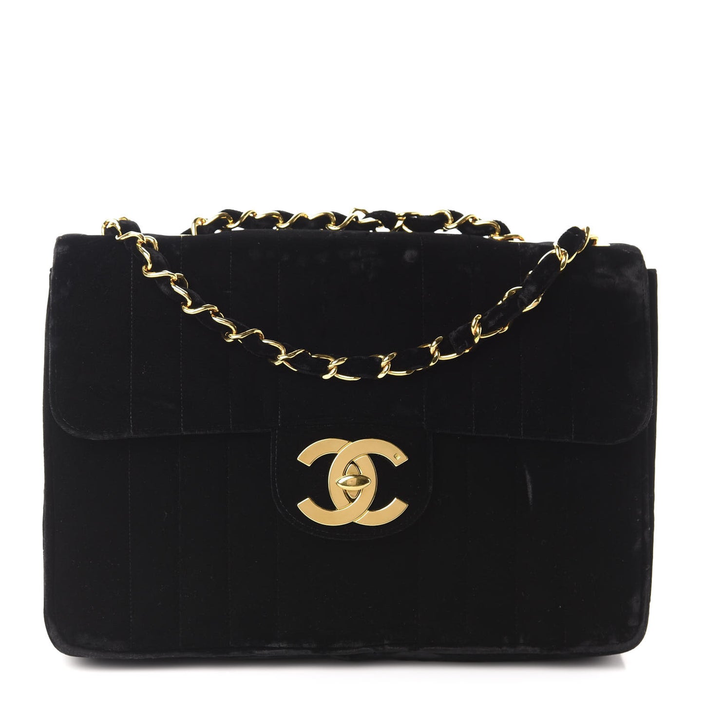 Velvet Vertical Quilted Jumbo Single Flap Black