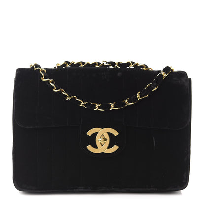 Chanel Velvet Vertical Quilted Jumbo Single Flap Black 1 of 12