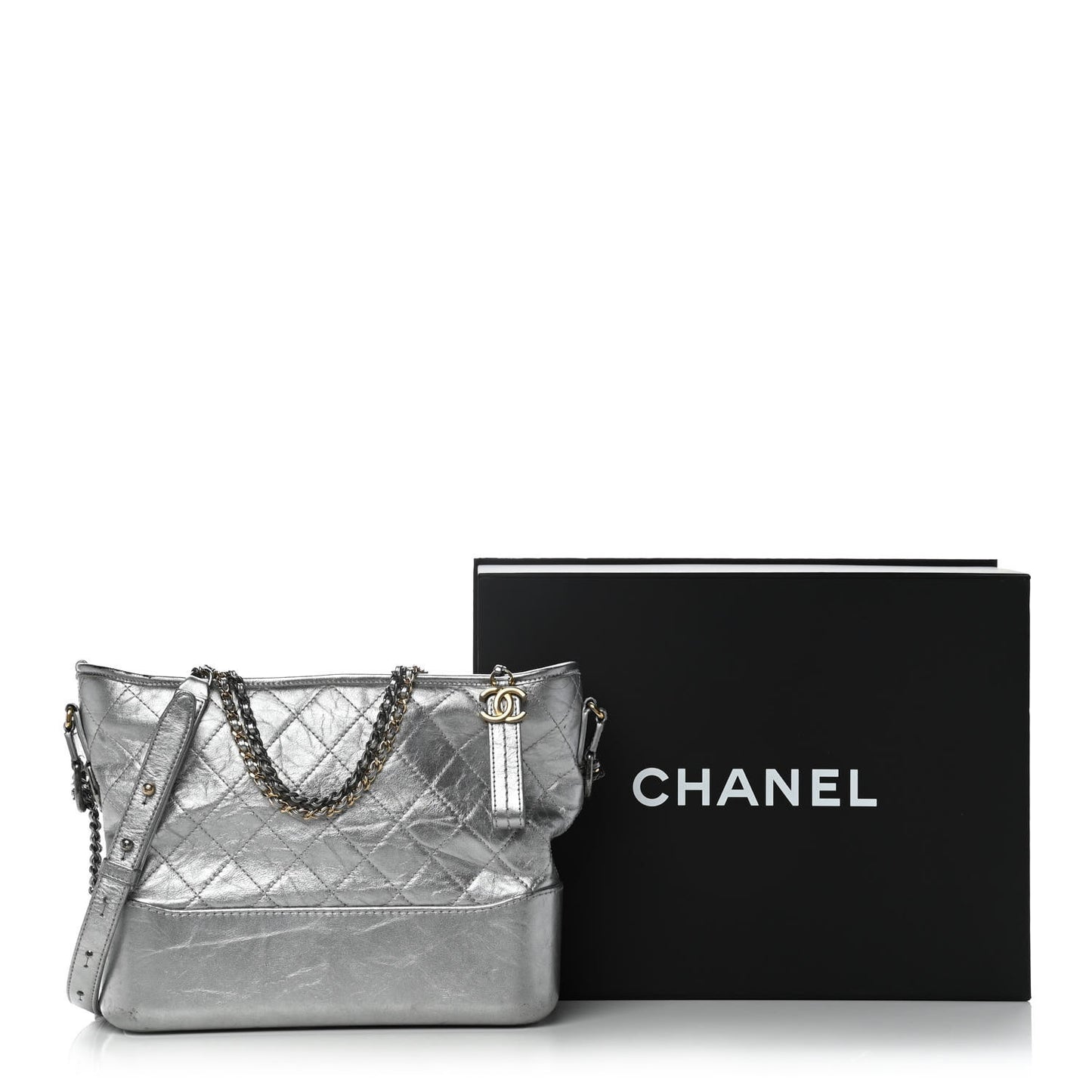 Metallic Aged Calfskin Quilted Medium Gabrielle Silver
