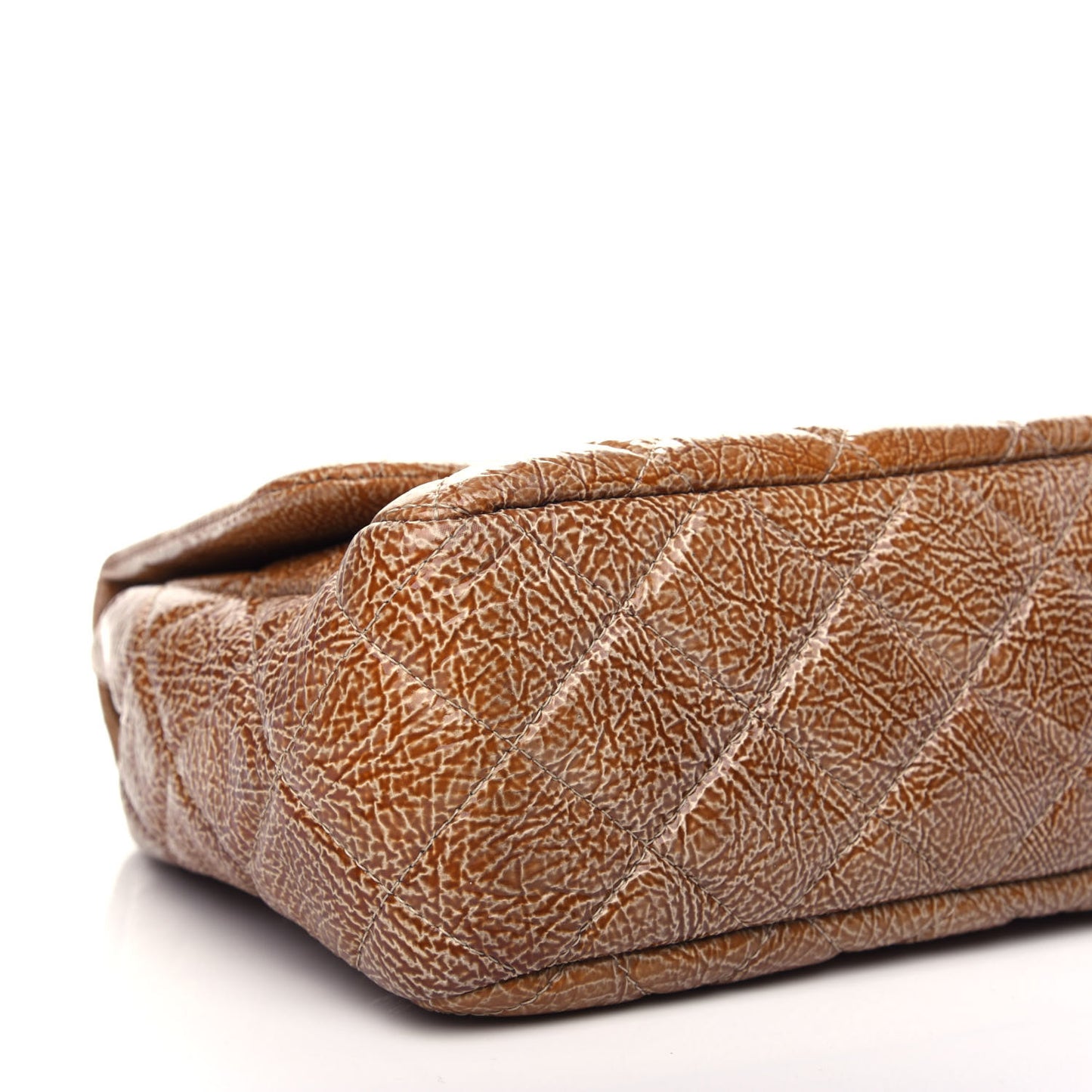 Crinkled Patent Quilted Jumbo Single Flap Beige