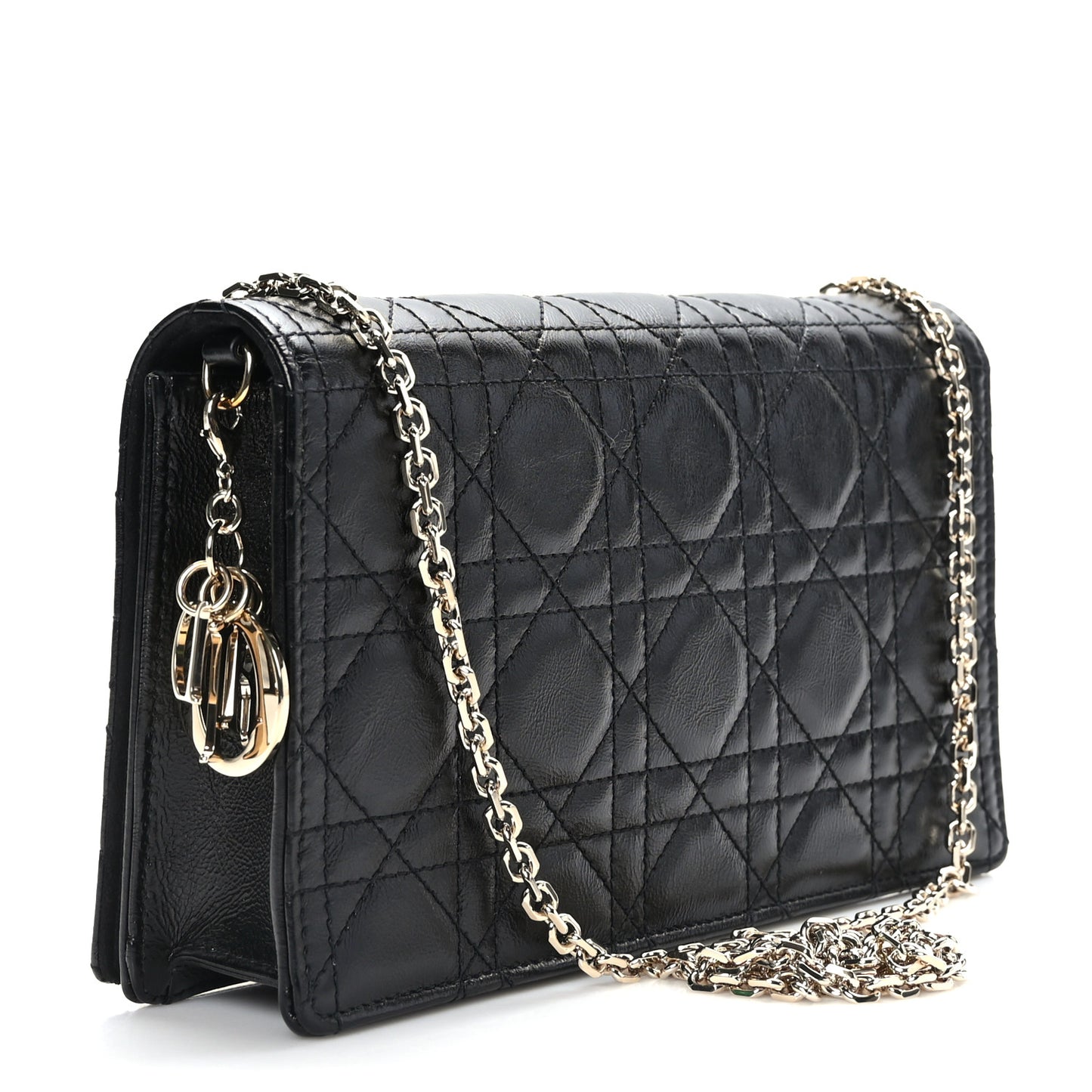 Crinkled Patent Cannage Lady Dior Pouch Black