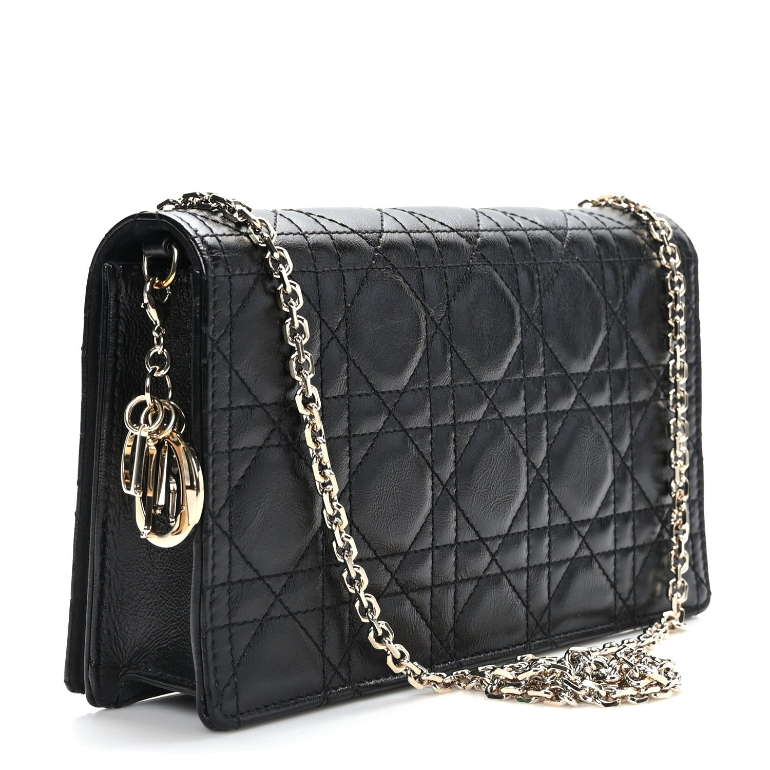 Christian Dior Crinkled Patent Cannage Lady Dior Pouch Black 4 of 11