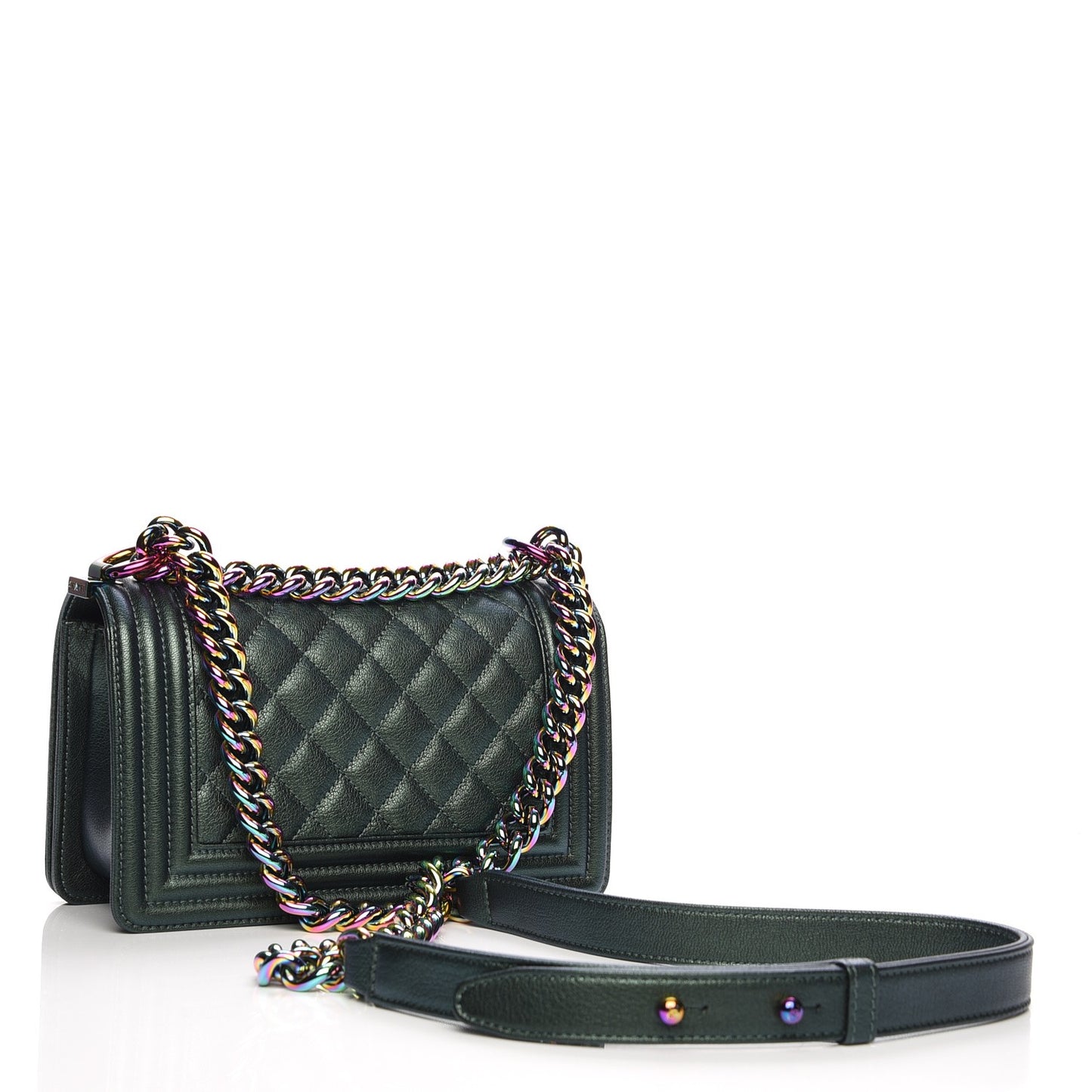 Iridescent Goatskin Quilted Small Boy Flap Green