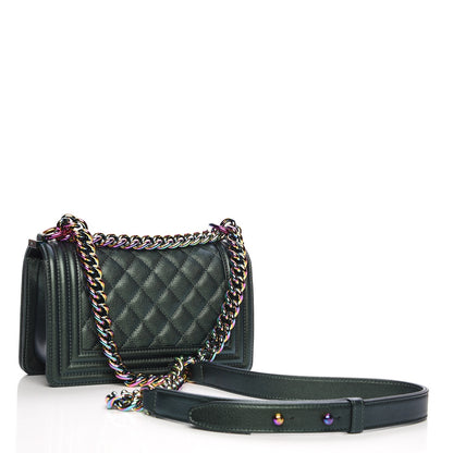 Chanel Iridescent Goatskin Quilted Small Boy Flap Green 4 of 13