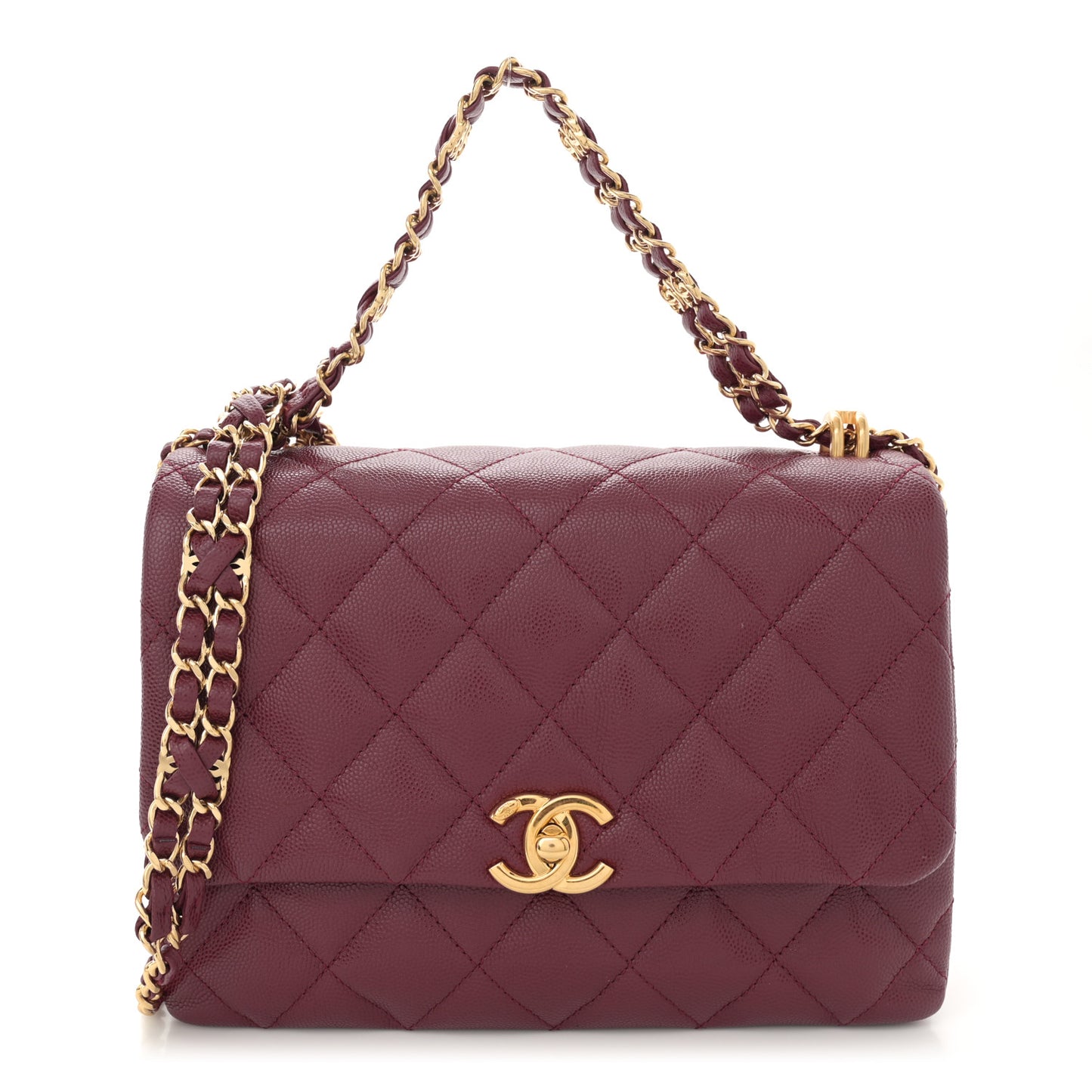 Caviar Quilted Coco First Flap Burgundy