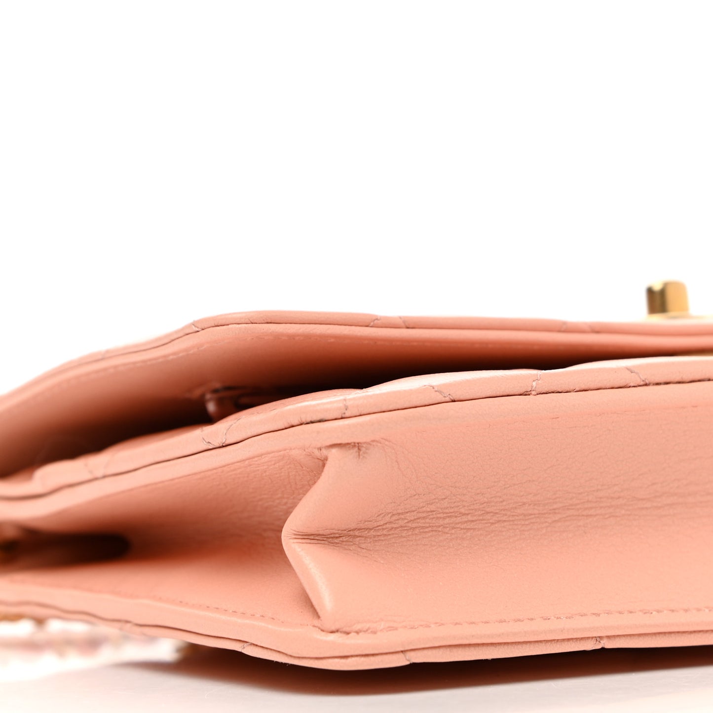 Lambskin Quilted Pearl Crush Wallet on Chain WOC Light Orange