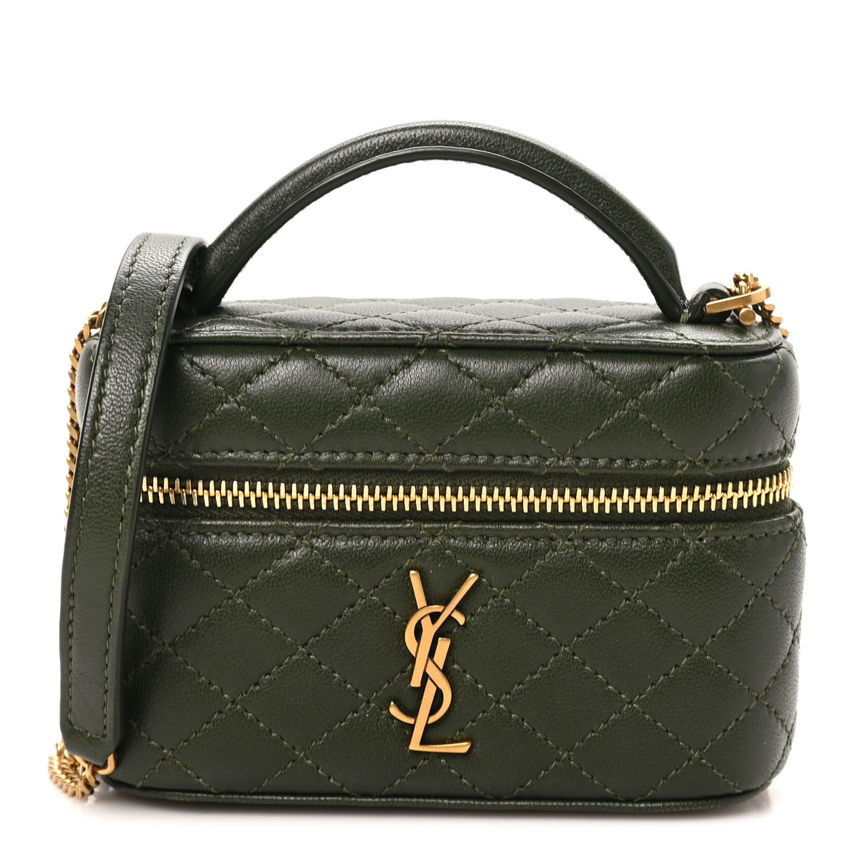 Saint Laurent Lambskin Quilted Mini Gaby Vanity Case Olive Wood 8 of 10