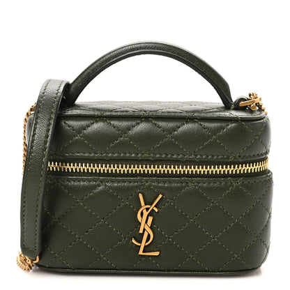 Saint Laurent Lambskin Quilted Mini Gaby Vanity Case Olive Wood 8 of 10