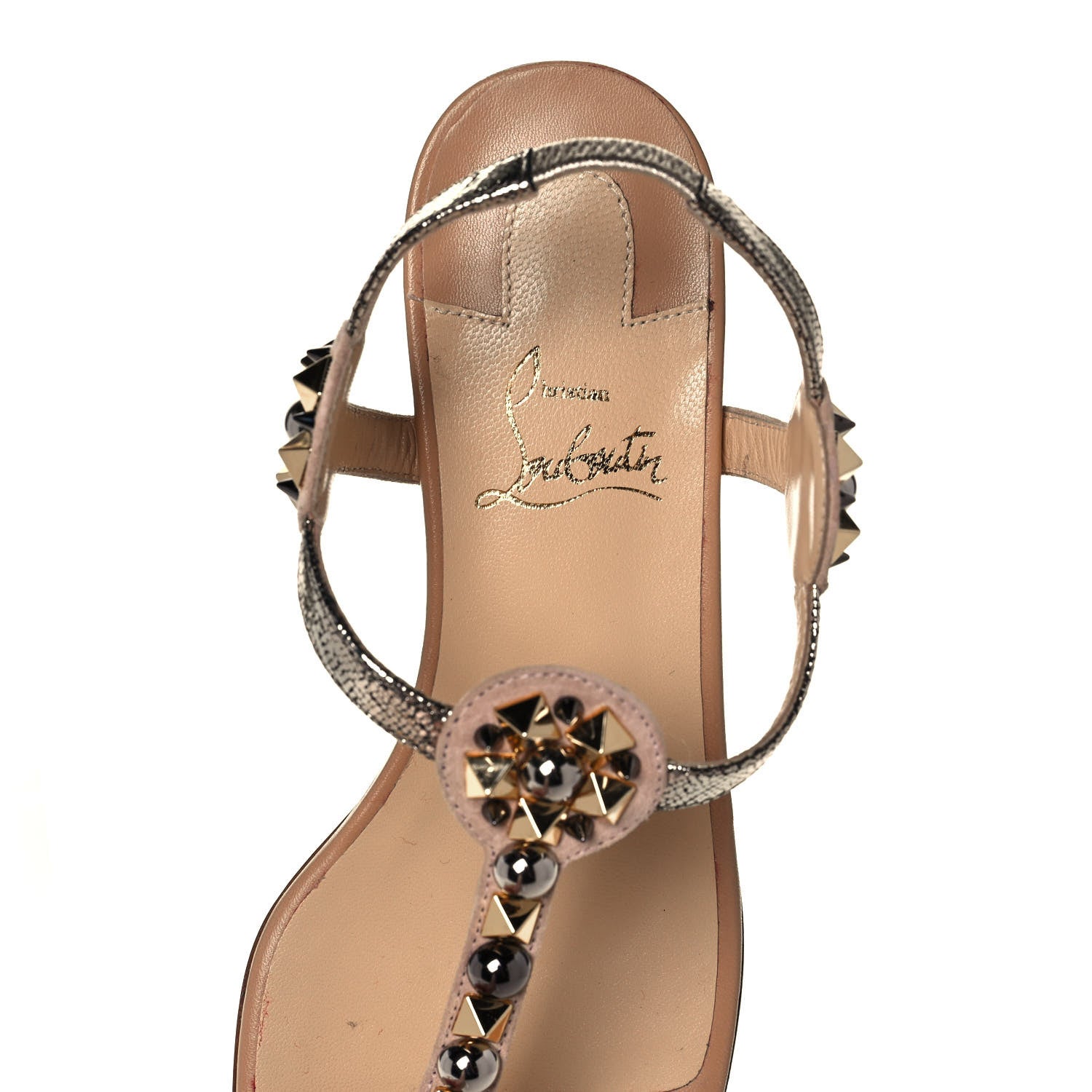 Christian Louboutin Studded Lame Metallic Patent Kaleitop T-Strap Sandals 36 Doudou 7 of 7