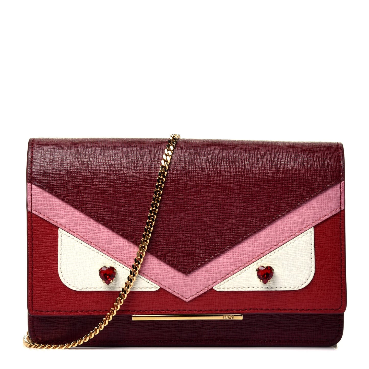 Vitello Elite Crystal Fendi Loves Monster Eyes Tube Wallet on Chain Rosso Scuro Multicolor