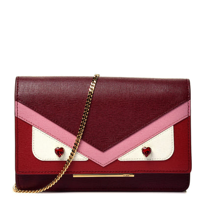 Fendi Vitello Elite Crystal Fendi Loves Monster Eyes Tube Wallet on Chain Rosso Scuro Multicolor 1 of 9