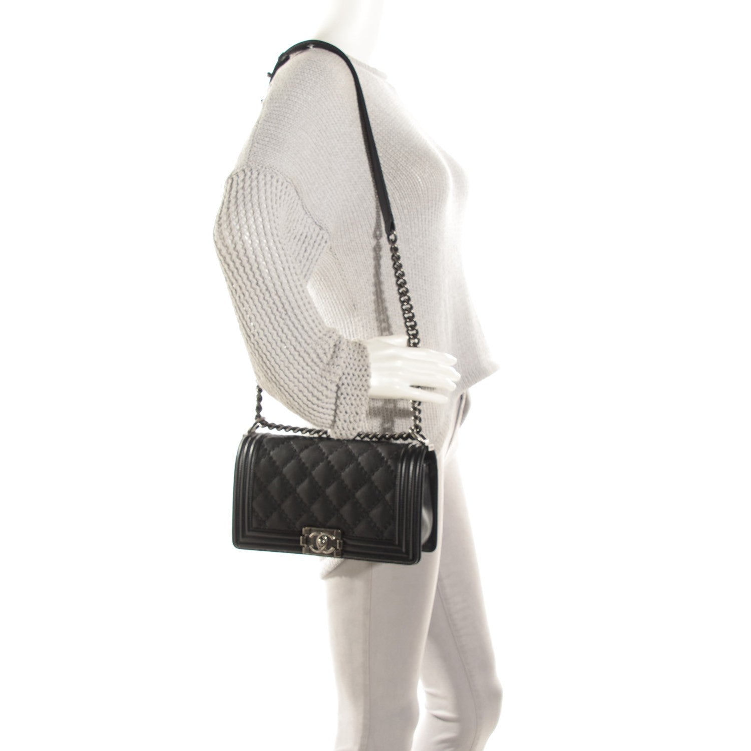 Chanel Calfskin Double Stitch Medium Boy Flap Black 2 of 9