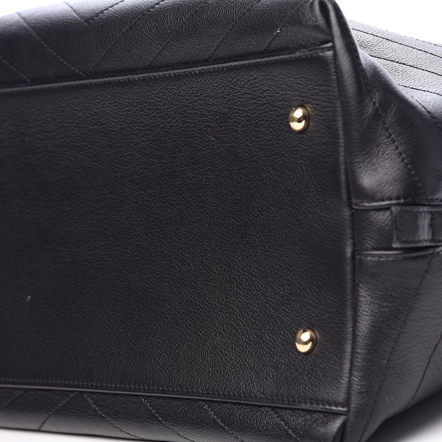 Calfskin Stitched Large Chevron Chic Shopping Bag Black