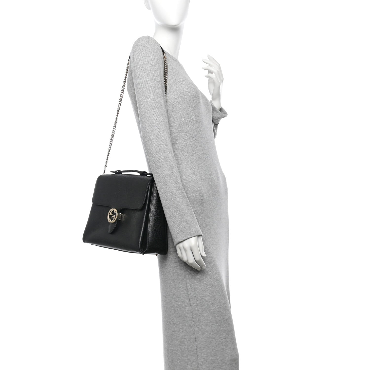 Gucci Dollar Calfskin Medium Interlocking G Top Handle Shoulder Bag Black 2 of 10