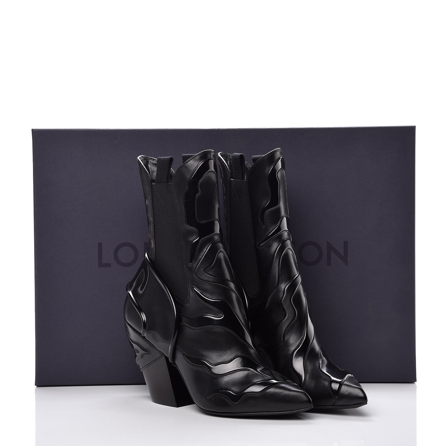 Calfskin Patent Monogram Fireball Ankle Boots 38.5 Black