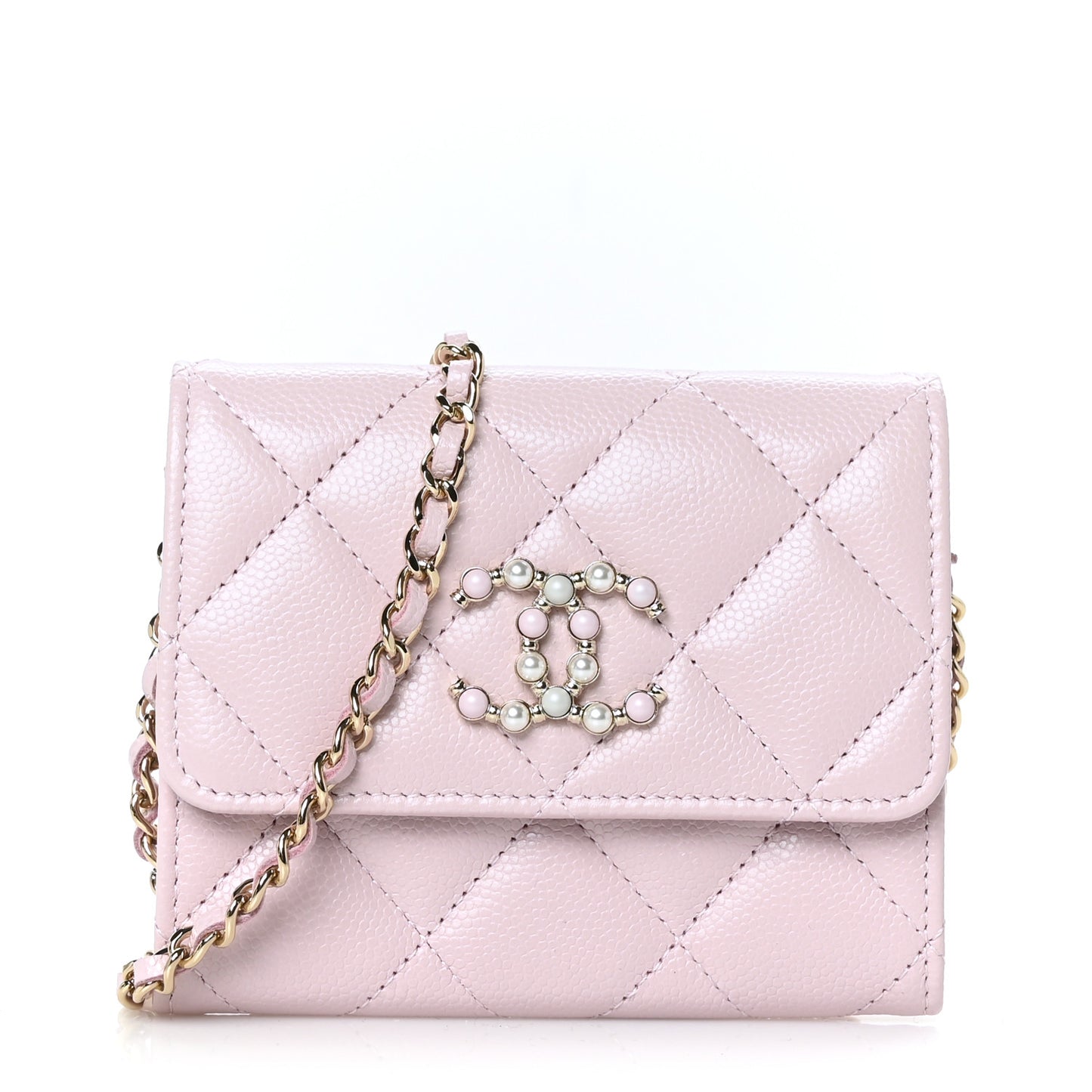 Caviar Quilted Coco Candy Card Holder On Chain Light Pink