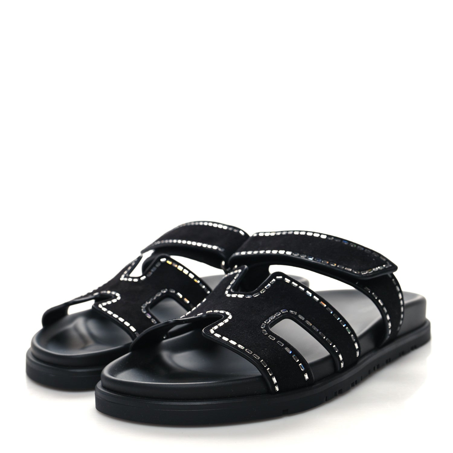 Hermes Suede Crystal Womens Chypre Sandals 39 Black 3 of 9