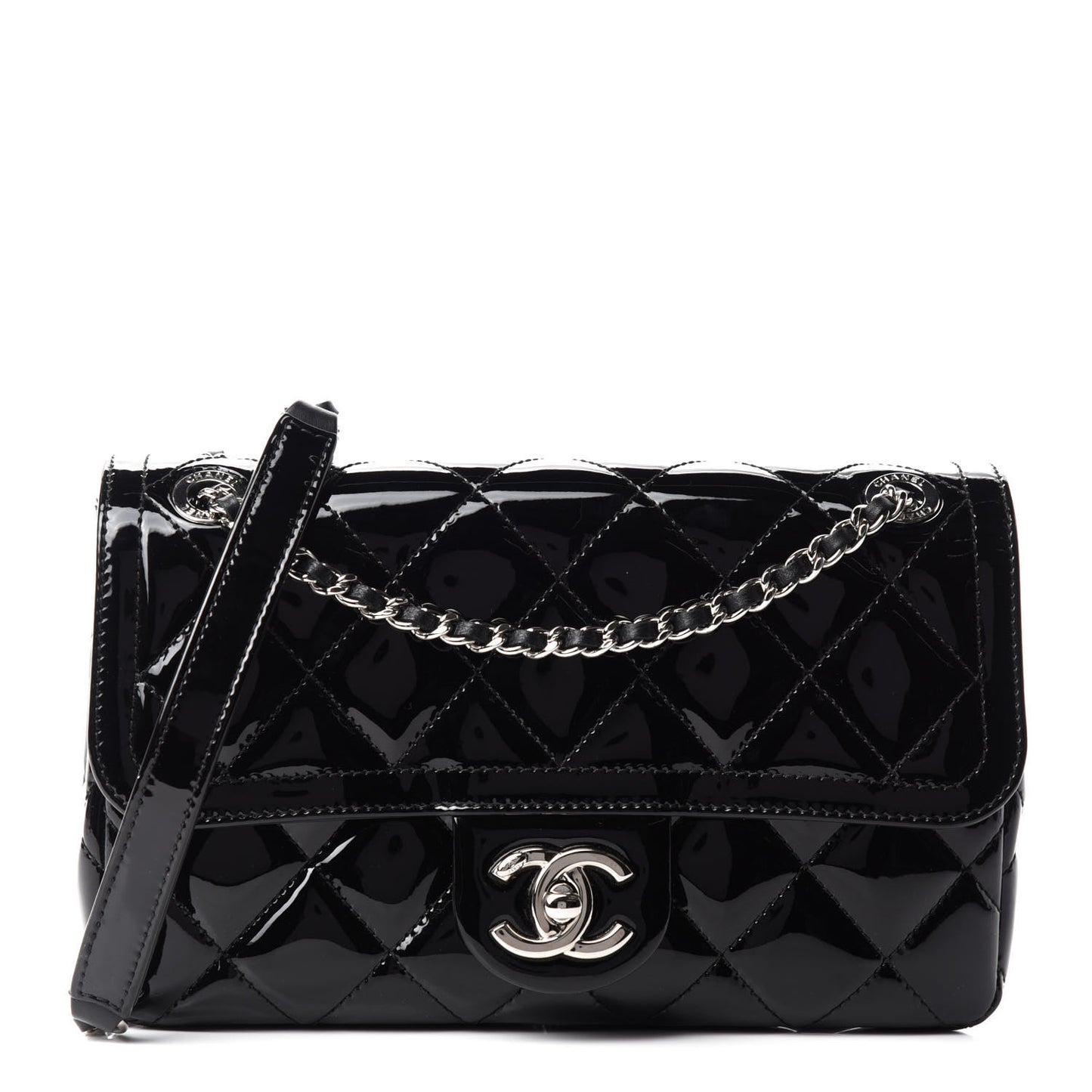 Patent Quilted Small Coco Shine Flap Black