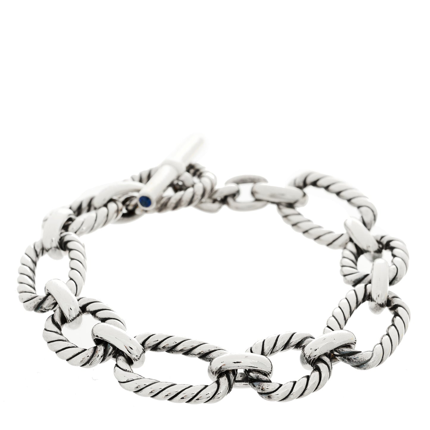 Sterling Silver Blue Sapphire 9.5mm Cushion Link Bracelet
