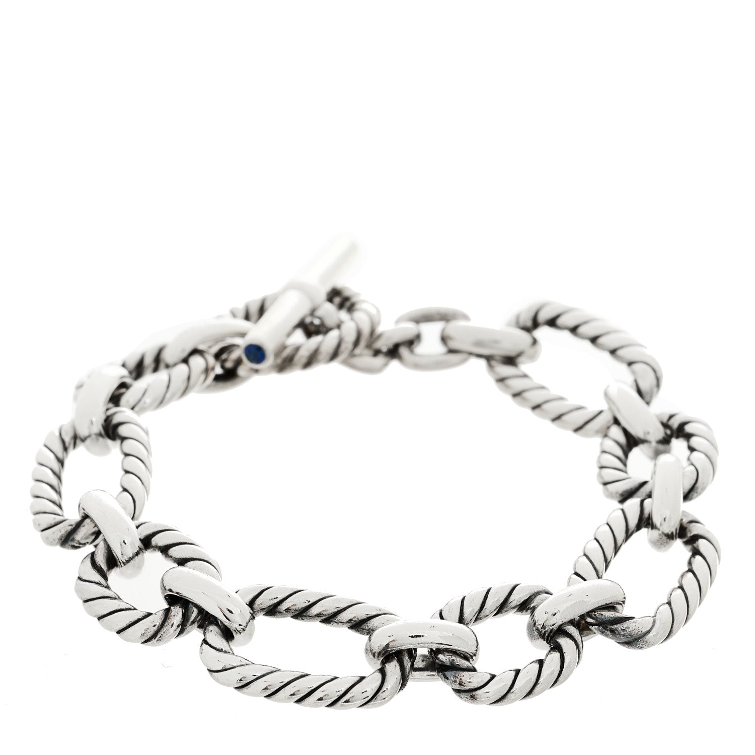 David Yurman Sterling Silver Blue Sapphire 9.5mm Cushion Link Bracelet 2 of 3