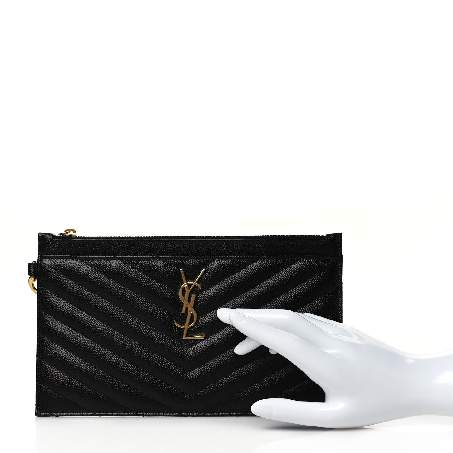 Saint Laurent Grain De Poudre Chevron Monogram Large Bill Pouch Black 2 of 9
