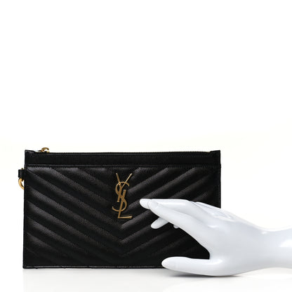 Saint Laurent Grain De Poudre Chevron Monogram Large Bill Pouch Black 2 of 9