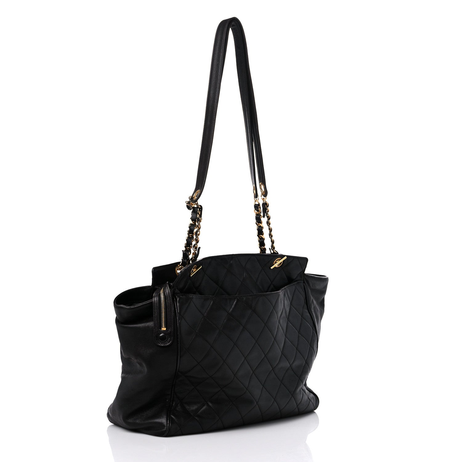 Chanel Lambskin Large Quilted Shopping Tote Black 3 of 15