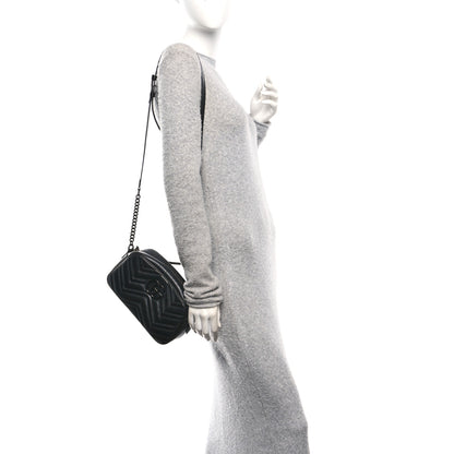 Gucci Calfskin Matelasse Monochrome Small GG Marmont Chain Shoulder Bag Black 2 of 10