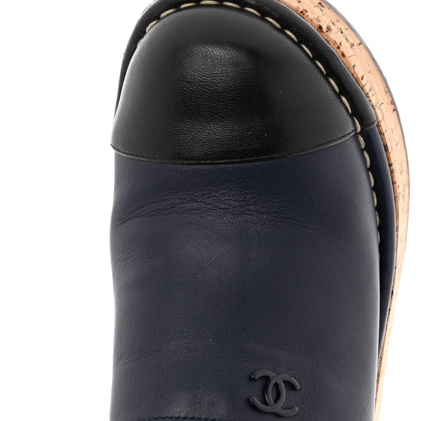 Calfskin Cork Cap Toe Platform Mules 37.5 Navy Black