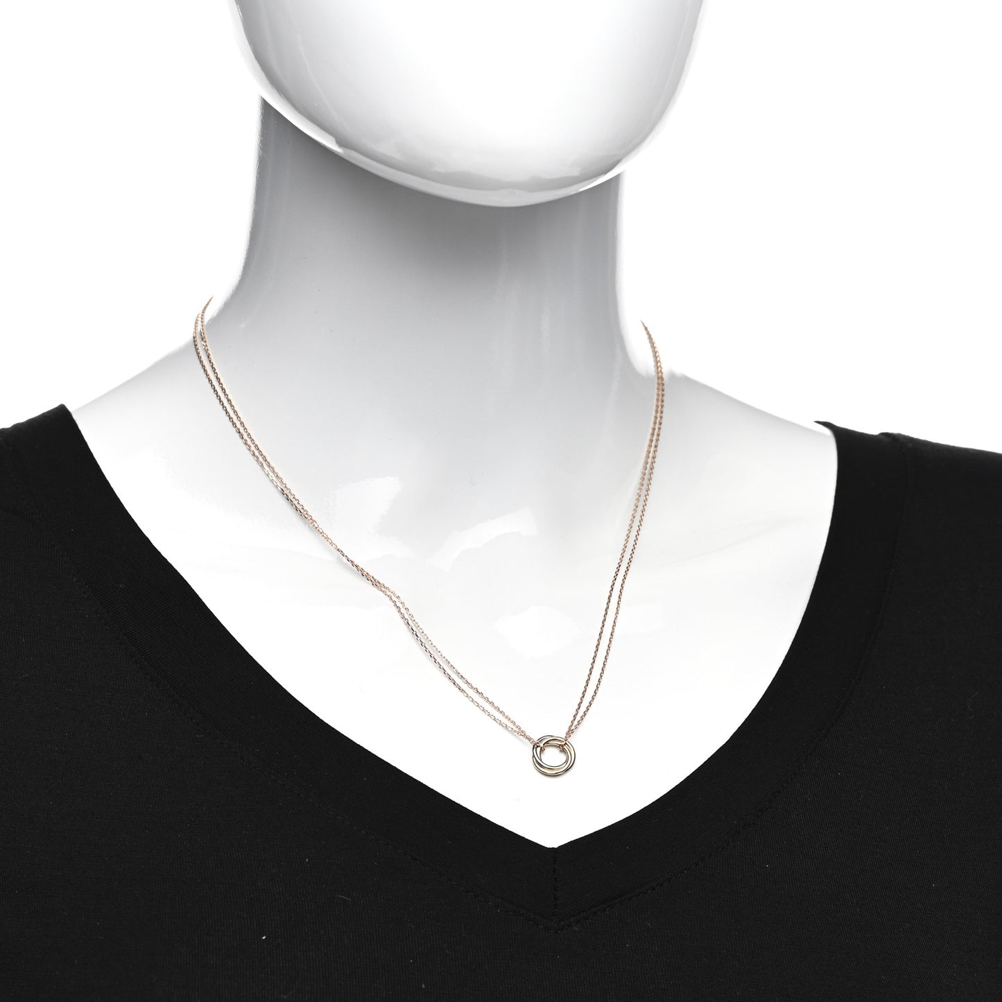18K Pink Yellow White Gold Trinity Double Chain Pendant Necklace