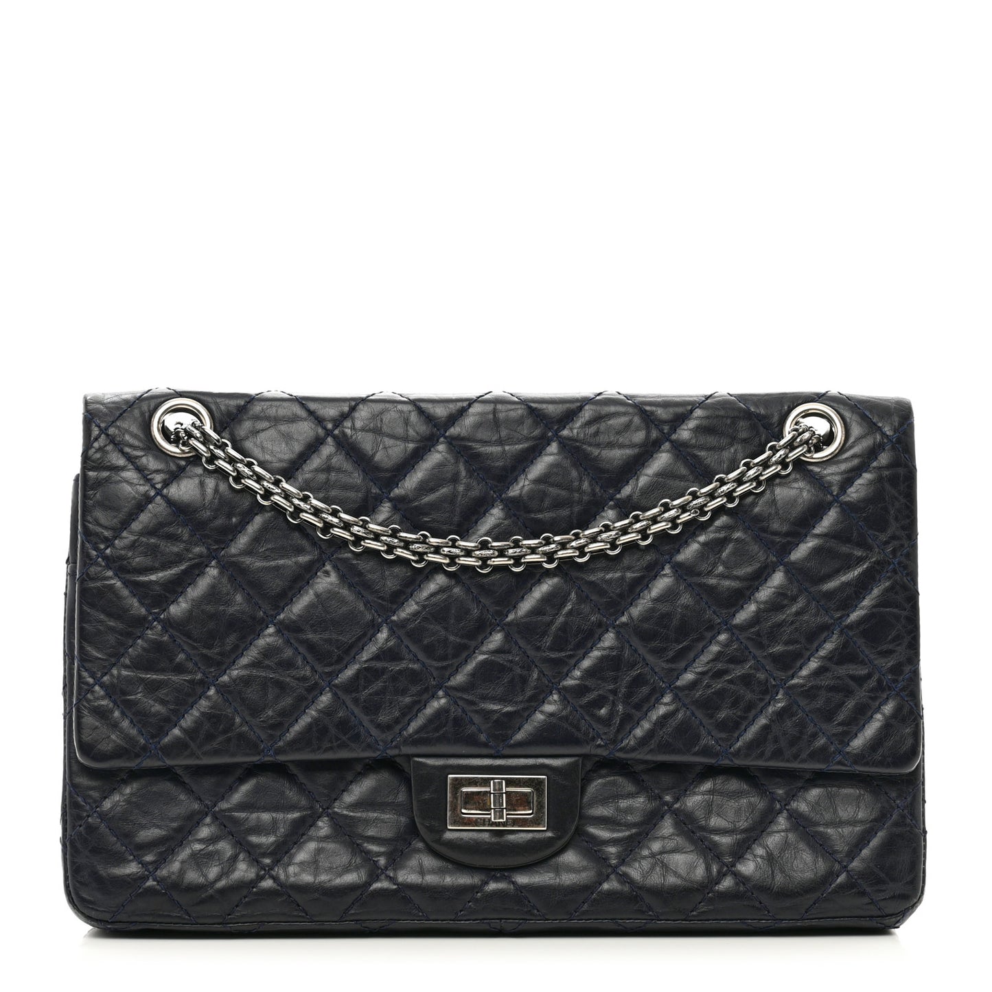 Aged Calfskin Quilted 2.55 Reissue 226 Flap Navy Blue