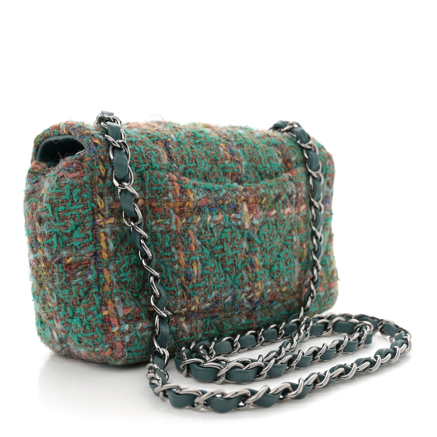 Tweed Quilted Mini Rectangular Flap Green