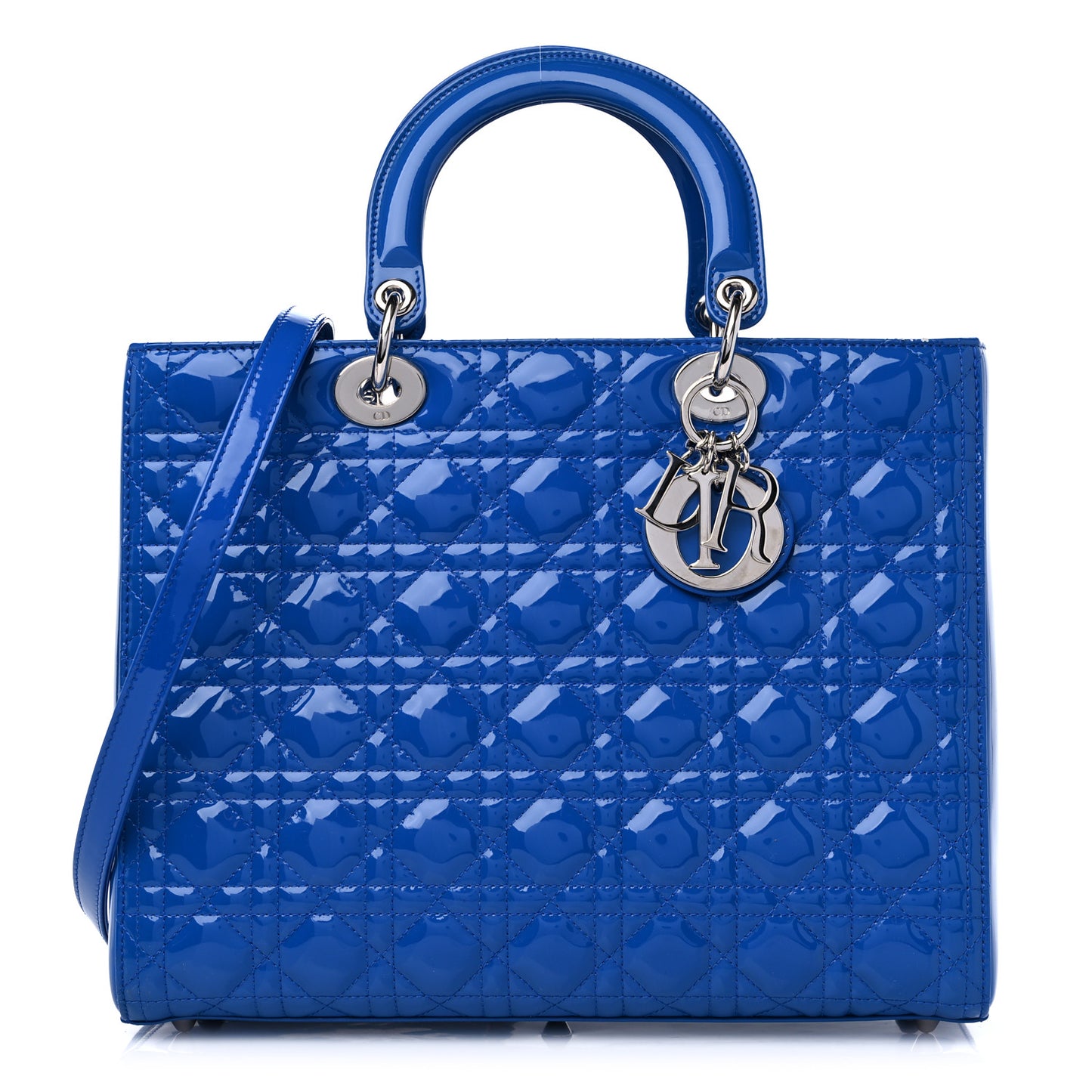 Patent Cannage Large Lady Dior Blue