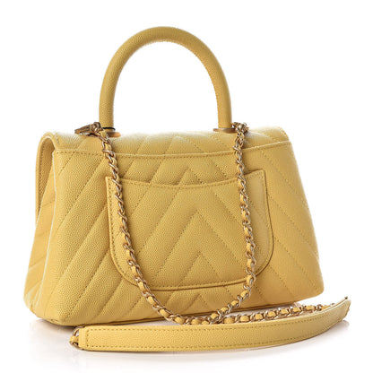 Chanel Caviar Chevron Quilted Mini Coco Handle Flap Yellow 3 of 14
