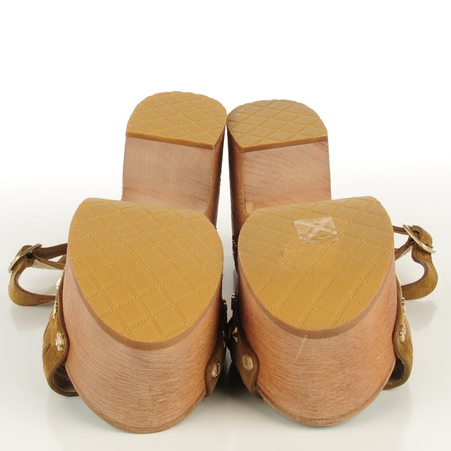 Suede Wooden Studded Platform Sandals 41 Brown