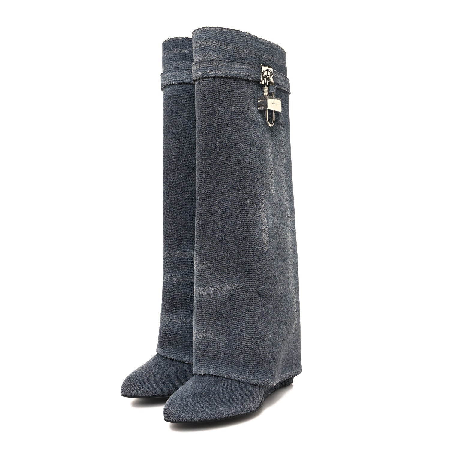 Givenchy Washed Denim Shark Lock Pant Boots 39 Black 3 of 8