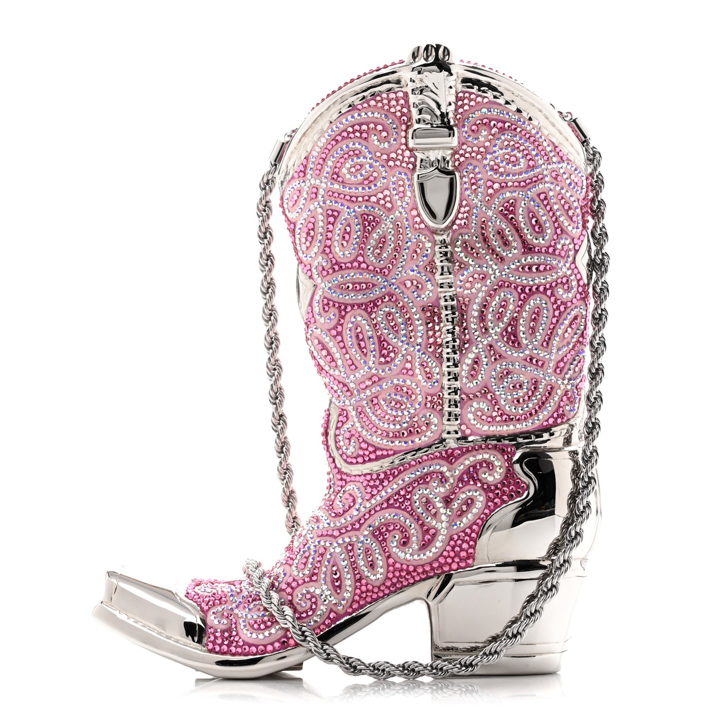 Swarovski Crystal Cowboy Boot Austin Minaudiere Clutch Pink