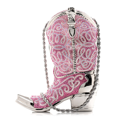 Judith Leiber Swarovski Crystal Cowboy Boot Austin Minaudiere Clutch Pink 1 of 11
