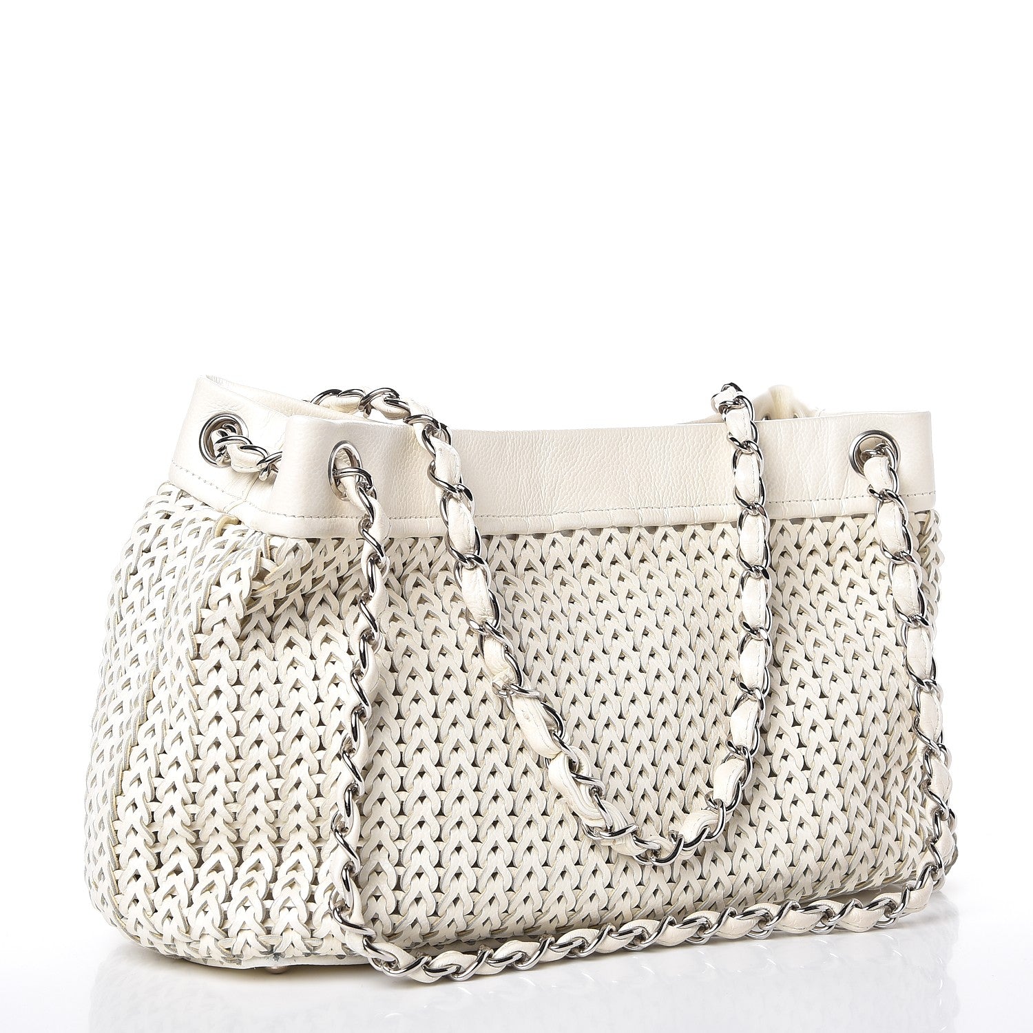 Chanel Calfskin Small Braided CC Tote White 3 of 9