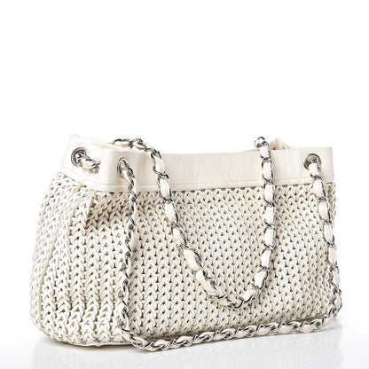 Chanel Calfskin Small Braided CC Tote White 3 of 9