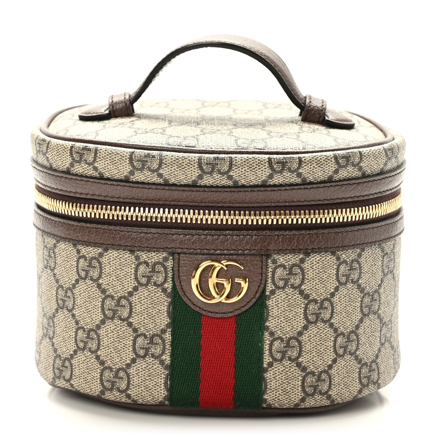 GG Supreme Monogram Textured Calfskin Web Ophidia Vanity Cosmetic Case Beige Ebony New Acero
