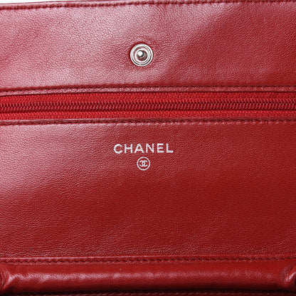 Chanel Lambskin Quilted Wallet On Chain WOC Red 6 of 15