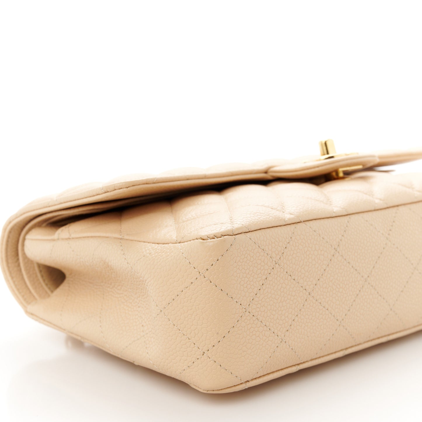 Caviar Quilted Medium Double Flap Light Beige