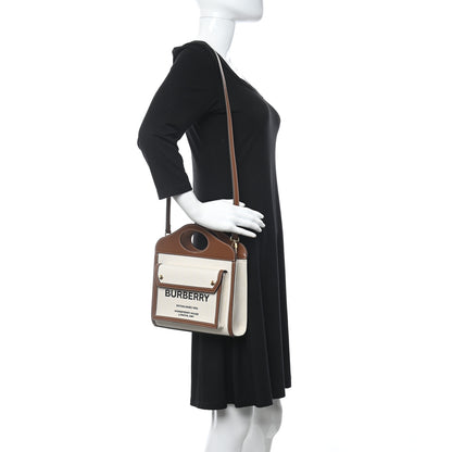 Burberry Canvas Smooth Calfskin Two Tone Mini Pocket Bag Natural Malt Brown 2 of 13