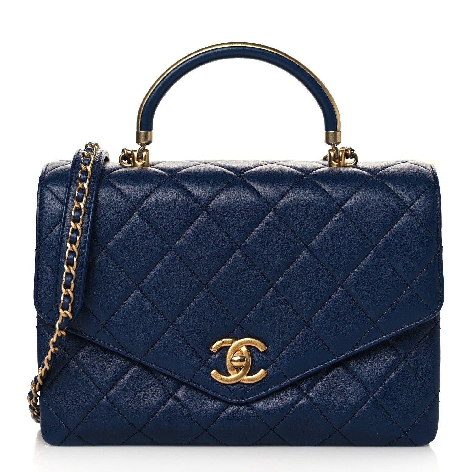 Chanel Calfskin Quilted Metal Top Handle Envelope Flap Blue 1 of 9