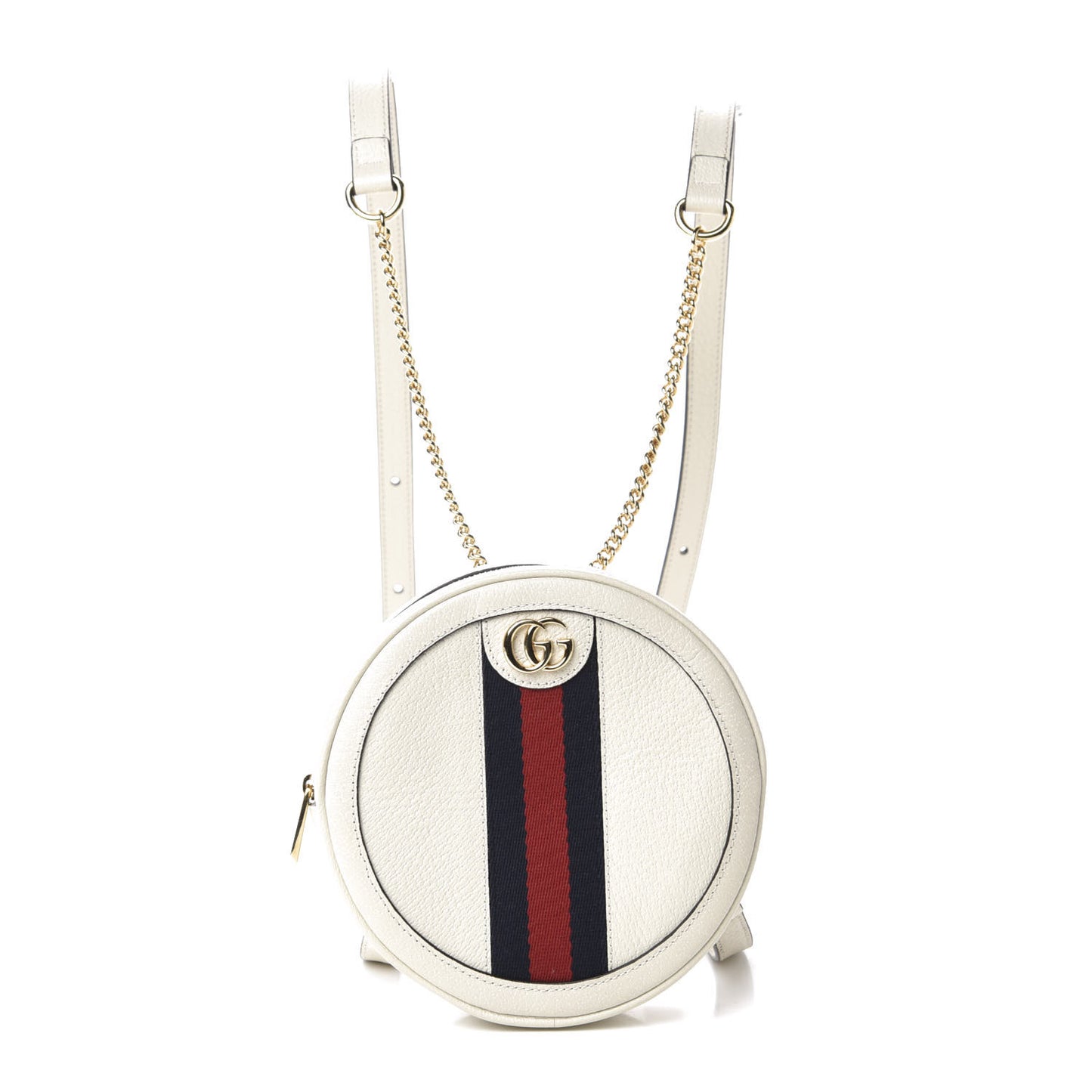 Textured Calfskin Web Mini Ophidia Round Backpack Mystic White