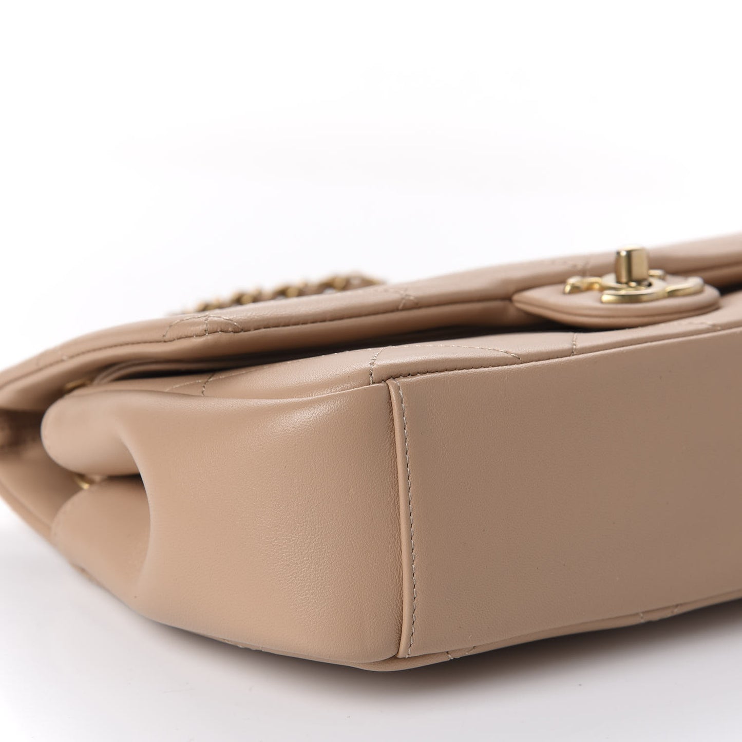 Lambskin A Real Catch Flap Bag Beige